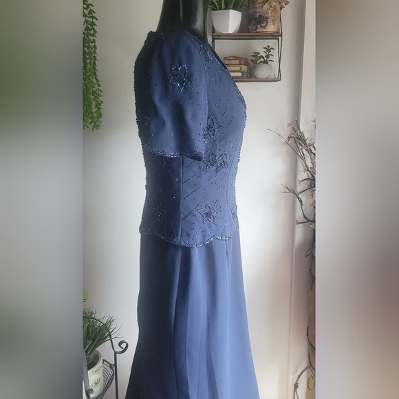 Monique Collection Vintage navy blue beaded maxi dress Size L - Picture 8 of 12